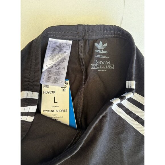 Adidas Originals Black Cycling Shorts L 13-14Y Kids Girls With White Stripes Log - Picture 6 of 6